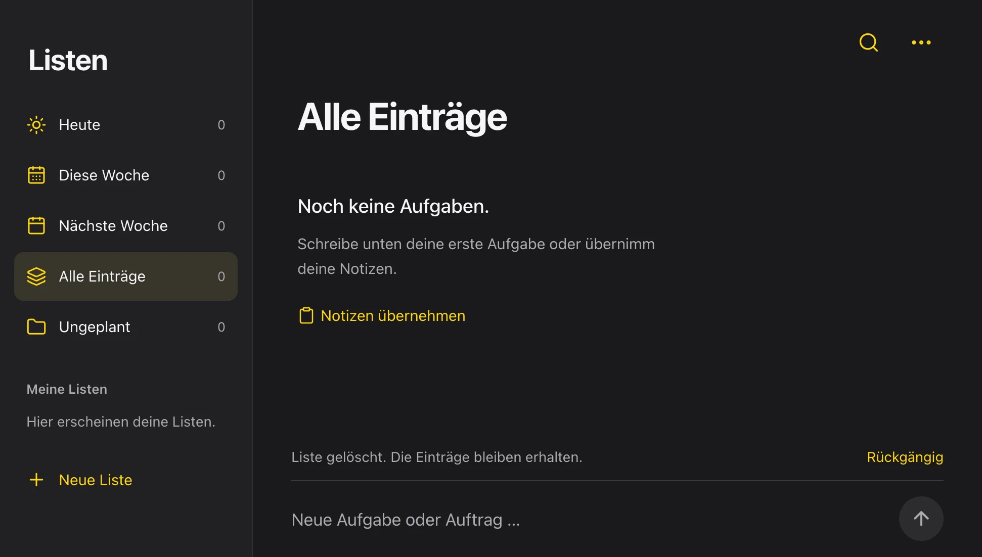 Originalansicht der ersten Version von Raphaelas Listen-App.